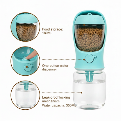 Pawlution™ Portable Dog Water Bottle (350/550 ml) With Food Cup